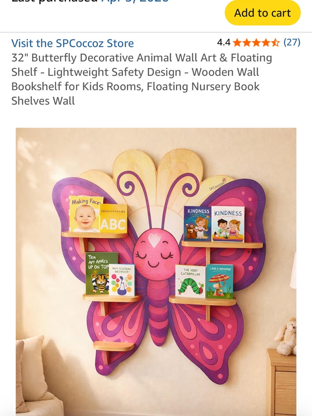 Pink & Purple Butterfly Floating Wall Shelf - Kids Wall Decor